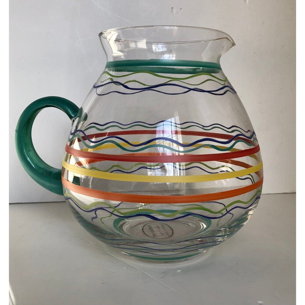 JCPenney  Home Collection Pitcher Stripe Glass 2.5 qt. Hand Painted - Picture 6 of 7